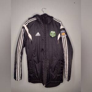Portland Timbers Adidas Men's Long Jacket Coat Small Black Hood Soccer